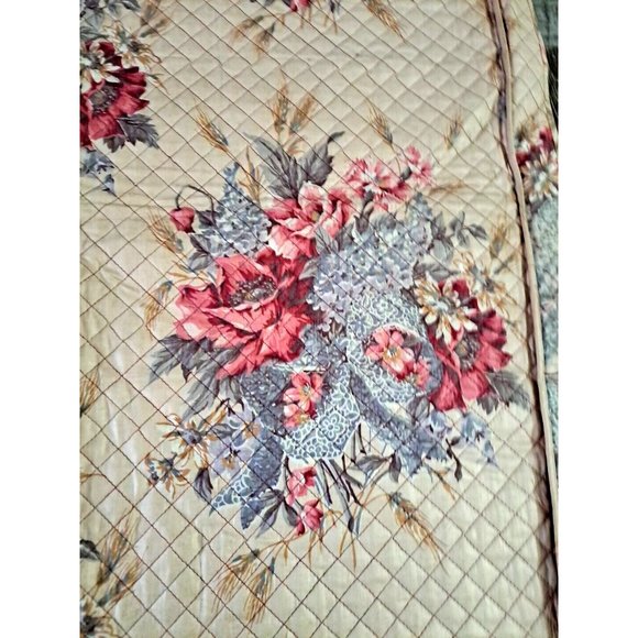 Vintage Square Quilted Tablecloth Cover Pink Blue Floral Mid Century 30" - Picture 2 of 5